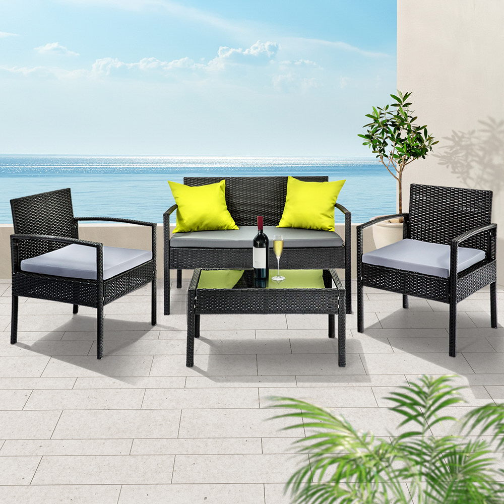 Outdoor Chairs: Gardeon Outdoor Sofa Set Wicker Lounge Setting Table and Chairs Patio Furniture