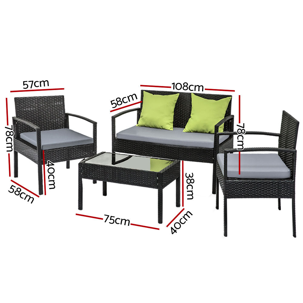 Outdoor Sofas & Lounge Sets: Gardeon Outdoor Sofa Set Wicker Lounge Setting Table and Chairs Storage Cover