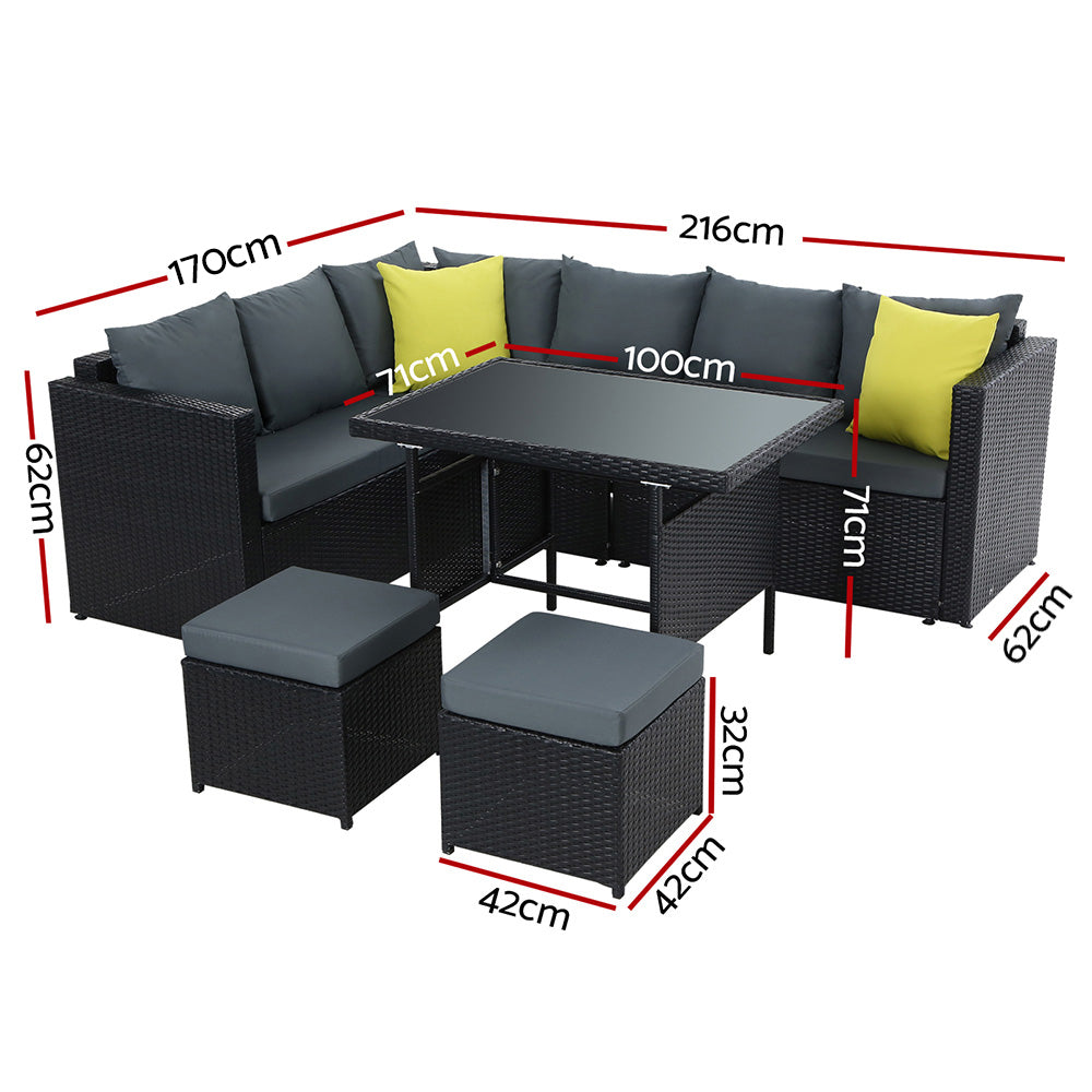 Outdoor Chairs: Gardeon Outdoor Dining Set Aluminum Table Chairs Wicker Setting Black