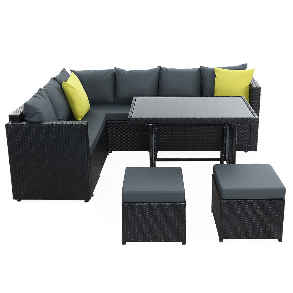 Outdoor Chairs: Gardeon Outdoor Dining Set Aluminum Table Chairs Wicker Setting Black