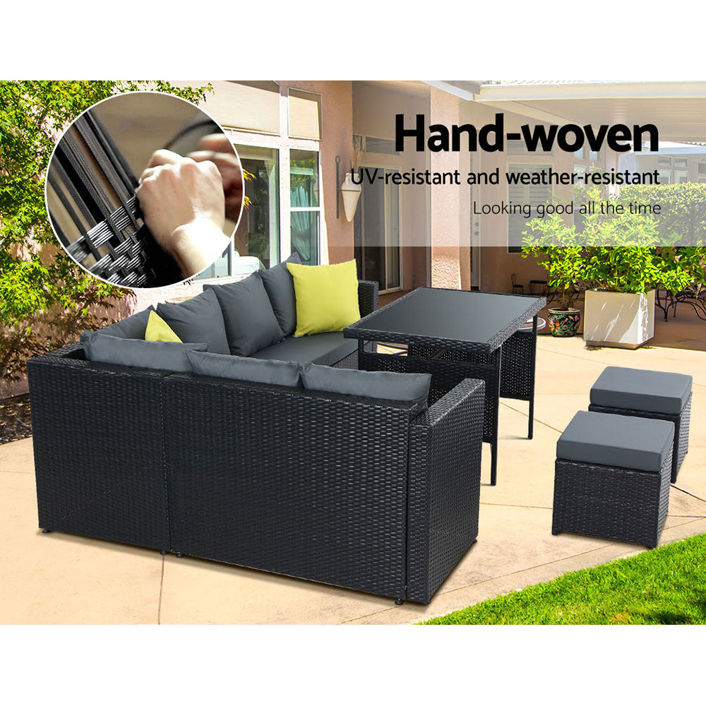 Outdoor Chairs: Gardeon Outdoor Dining Set Aluminum Table Chairs Wicker Setting Black