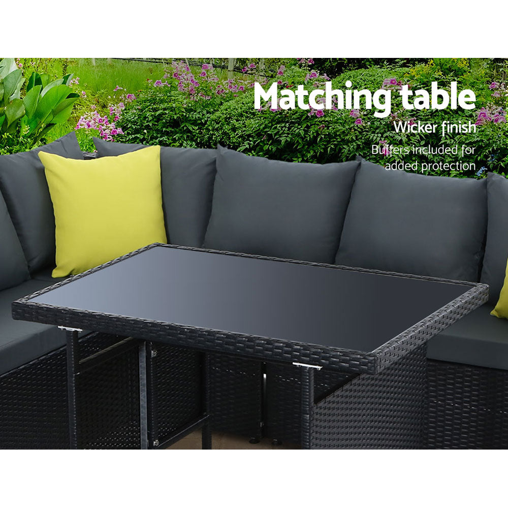 Outdoor Chairs: Gardeon Outdoor Dining Set Aluminum Table Chairs Wicker Setting Black