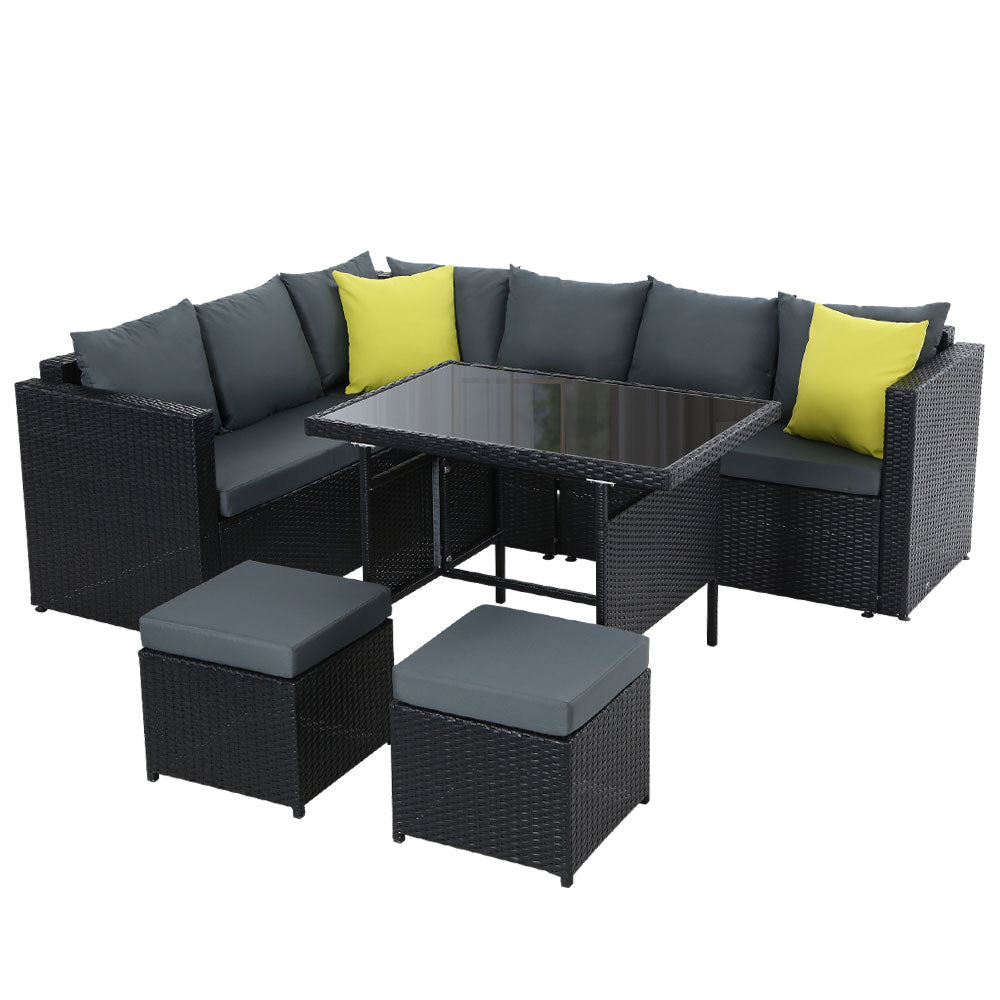 Outdoor Chairs: Gardeon Outdoor Dining Set Aluminum Table Chairs Wicker Setting Black
