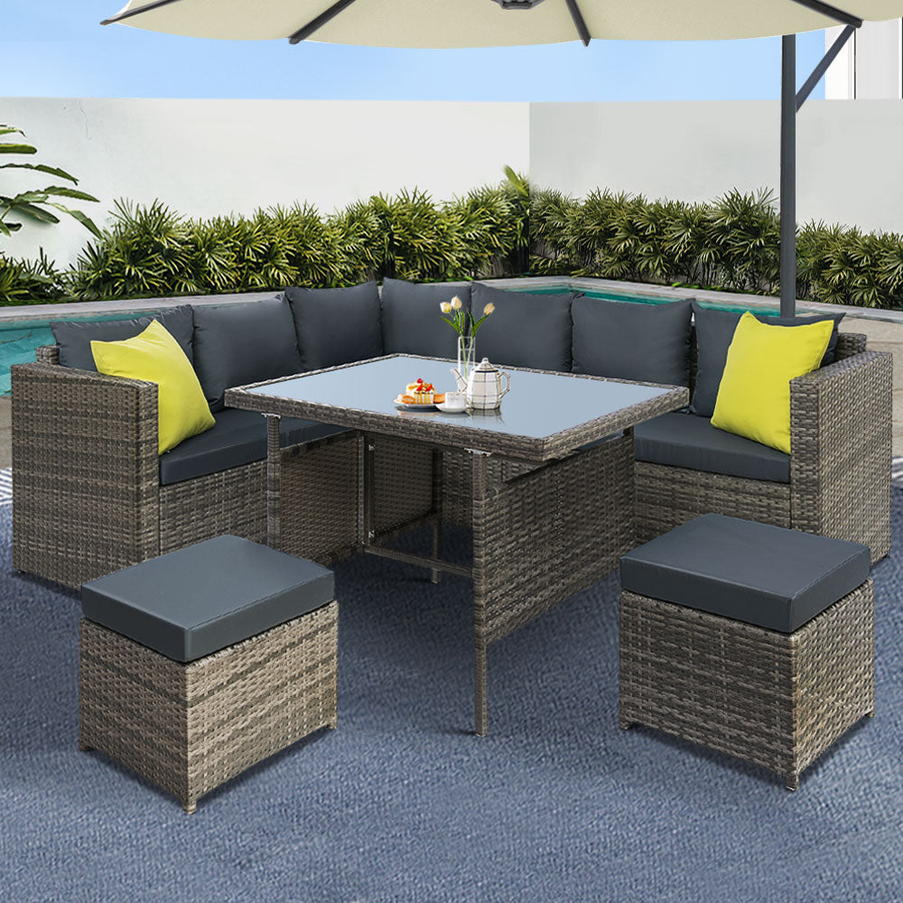 Outdoor Chairs: Gardeon Outdoor Dining Set Aluminum Table Chairs Wicker Setting Grey