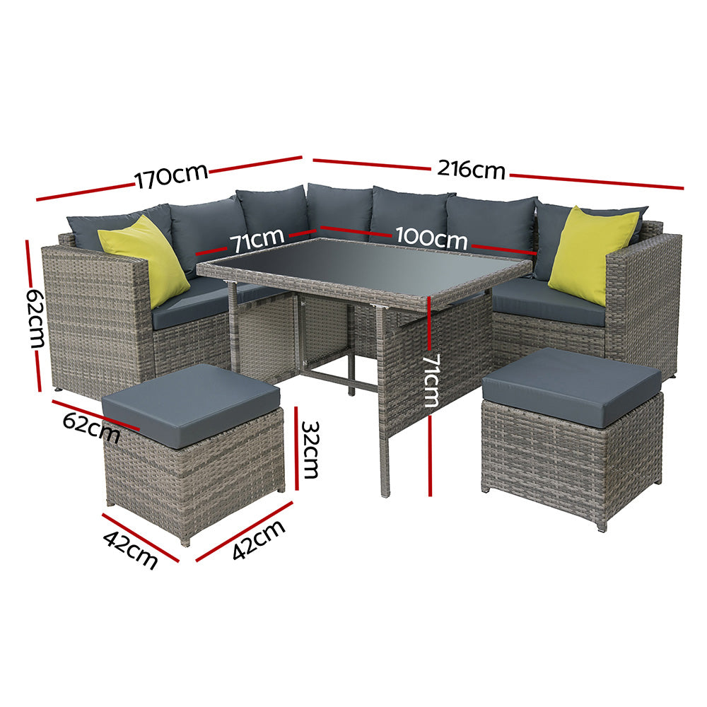 Outdoor Chairs: Gardeon Outdoor Dining Set Aluminum Table Chairs Wicker Setting Grey
