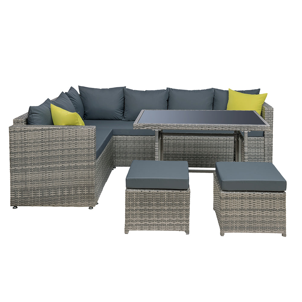 Outdoor Chairs: Gardeon Outdoor Dining Set Aluminum Table Chairs Wicker Setting Grey