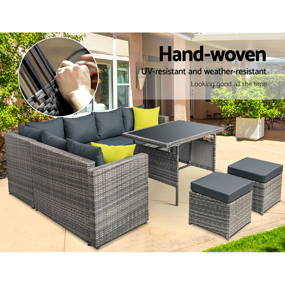 Outdoor Chairs: Gardeon Outdoor Dining Set Aluminum Table Chairs Wicker Setting Grey