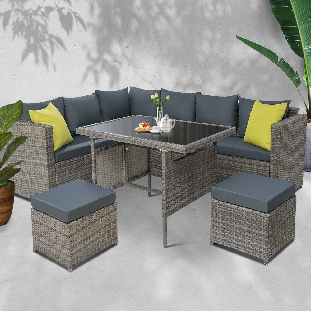 Outdoor Chairs: Gardeon Outdoor Dining Set Aluminum Table Chairs Wicker Setting Grey