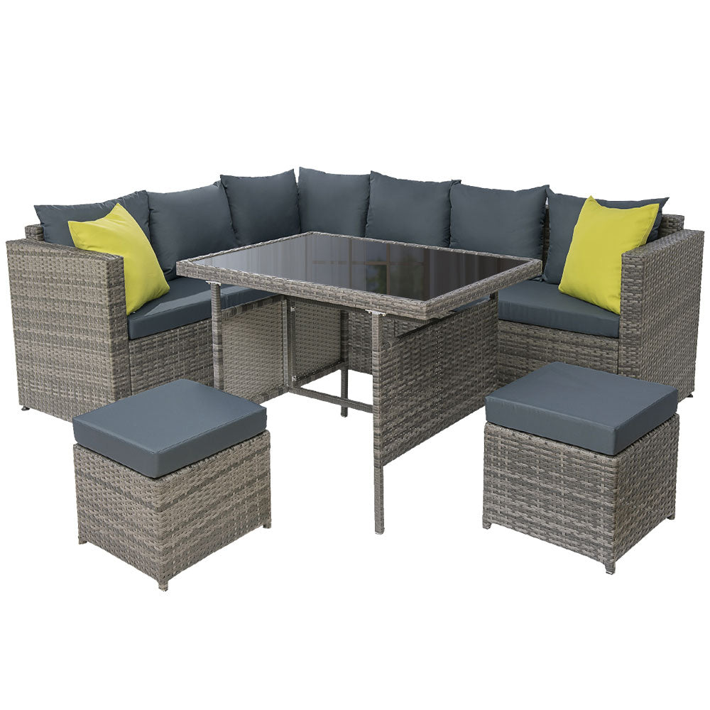 Outdoor Chairs: Gardeon Outdoor Dining Set Aluminum Table Chairs Wicker Setting Grey