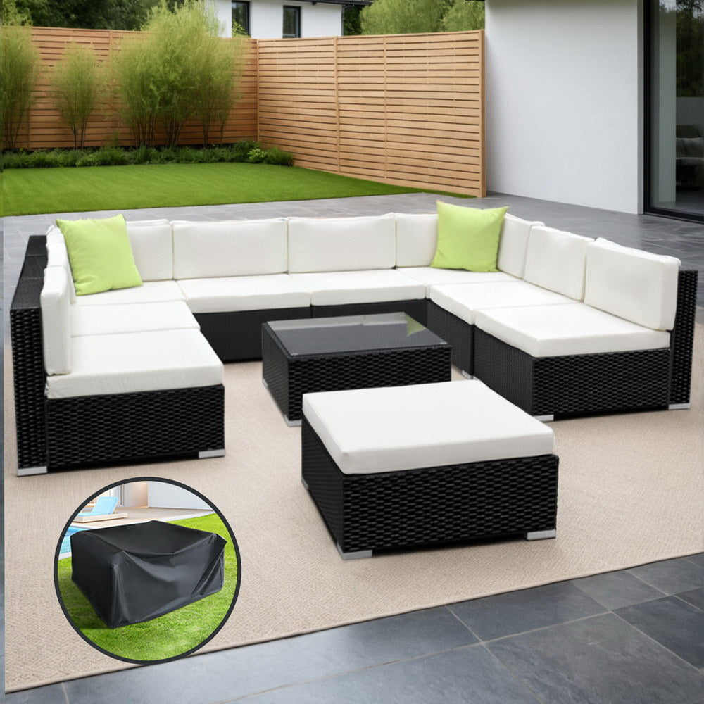 Outdoor Sofas & Lounge Sets: Gardeon 10-Piece Outdoor Sofa Set Wicker Couch Lounge Setting Cover