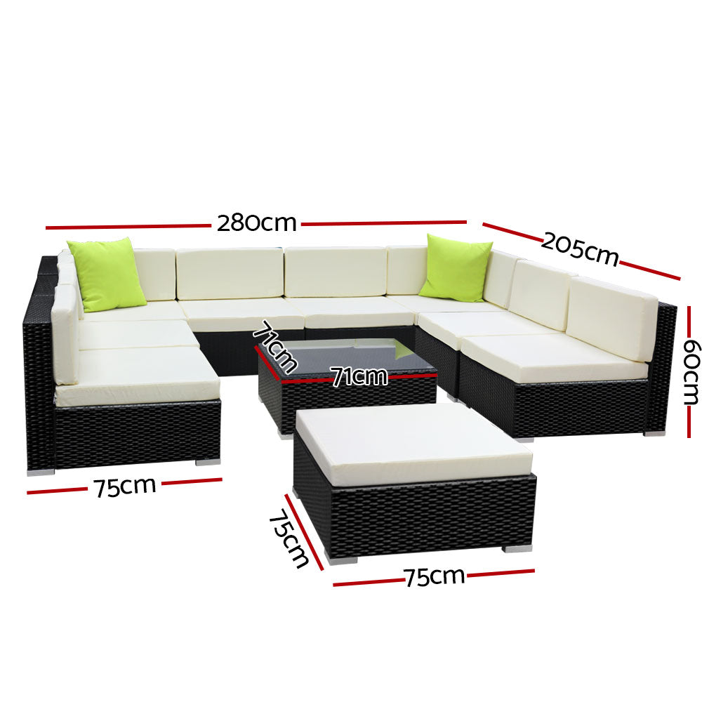 Outdoor Sofas & Lounge Sets: Gardeon 10-Piece Outdoor Sofa Set Wicker Couch Lounge Setting Cover