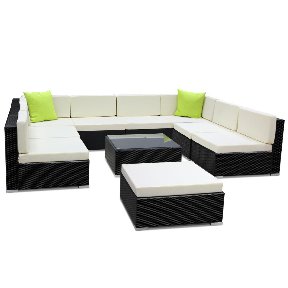 Outdoor Sofas & Lounge Sets: Gardeon 10-Piece Outdoor Sofa Set Wicker Couch Lounge Setting Cover