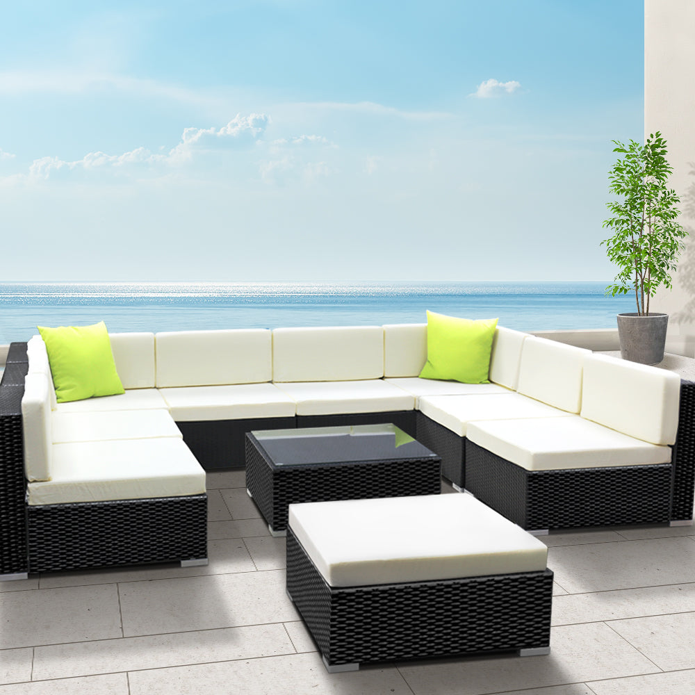 Outdoor Sofas & Lounge Sets: Gardeon 10-Piece Outdoor Sofa Set Wicker Couch Lounge Setting 9 Seater