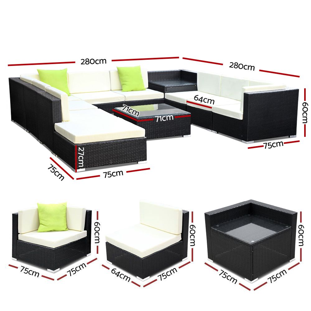Arm Chairs & Recliners: Gardeon 11PC Sofa Set with Storage Cover Outdoor Furniture Wicker