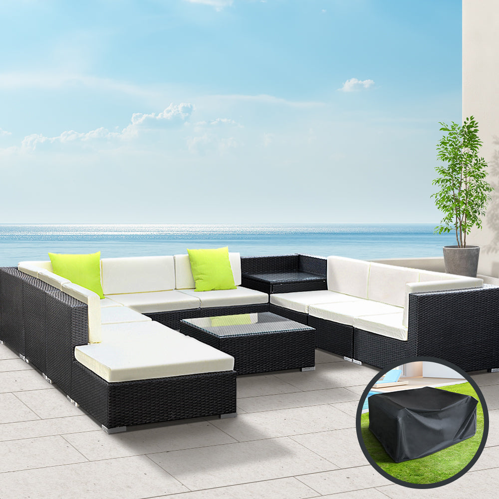 Arm Chairs & Recliners: Gardeon 11PC Sofa Set with Storage Cover Outdoor Furniture Wicker