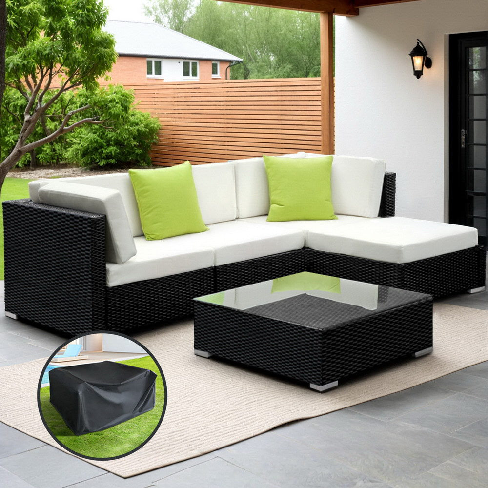 Outdoor Sofas & Lounge Sets: Gardeon 5-Piece Outdoor Sofa Set Wicker Couch Lounge Setting Cover