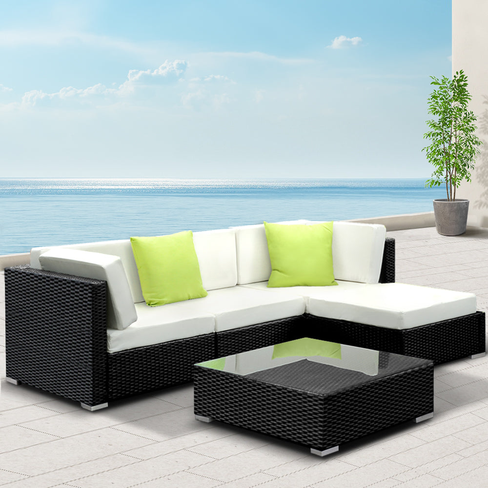 Outdoor Sofas & Lounge Sets: Gardeon 5-Piece Outdoor Sofa Set Wicker Couch Lounge Setting 4 Seater