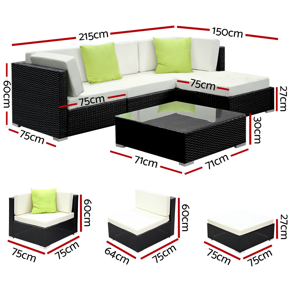 Outdoor Sofas & Lounge Sets: Gardeon 5-Piece Outdoor Sofa Set Wicker Couch Lounge Setting 4 Seater