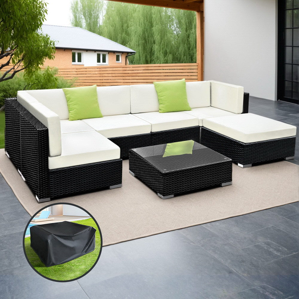 Outdoor Sofas & Lounge Sets: Gardeon 7-Piece Outdoor Sofa Set Wicker Couch Lounge Setting Cover