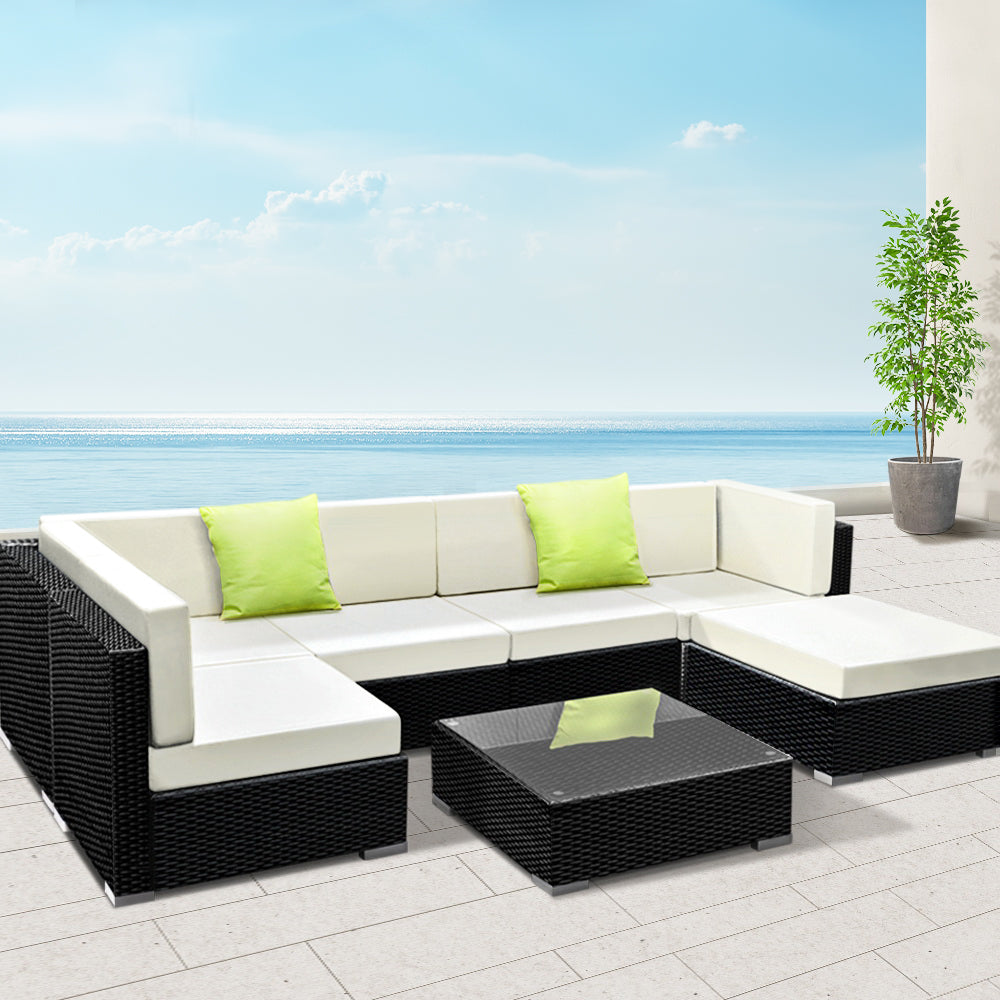 Outdoor Sofas & Lounge Sets: Gardeon 7-Piece Outdoor Sofa Set Wicker Couch Lounge Setting 6 Seater