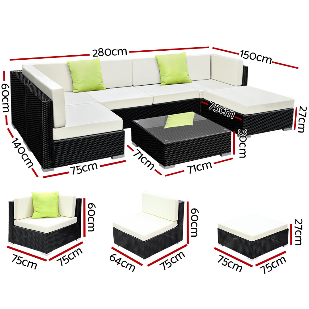 Outdoor Sofas & Lounge Sets: Gardeon 7-Piece Outdoor Sofa Set Wicker Couch Lounge Setting 6 Seater