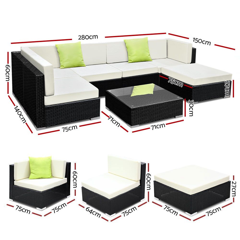Outdoor Sofas & Lounge Sets: Gardeon 7-Piece Outdoor Sofa Set Wicker Couch Lounge Setting 6 Seater