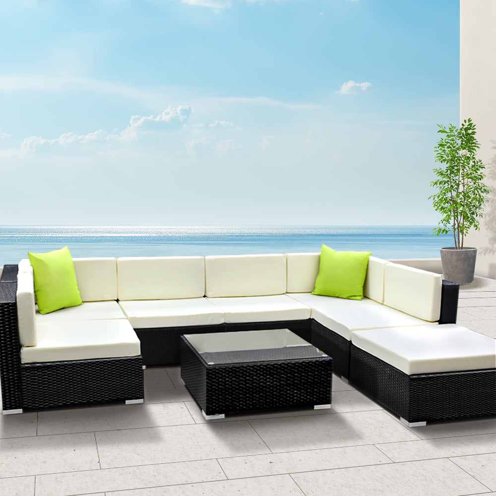 Outdoor Sofas & Lounge Sets: Gardeon 8-Piece Outdoor Sofa Set Wicker Couch Lounge Setting 7 Seater