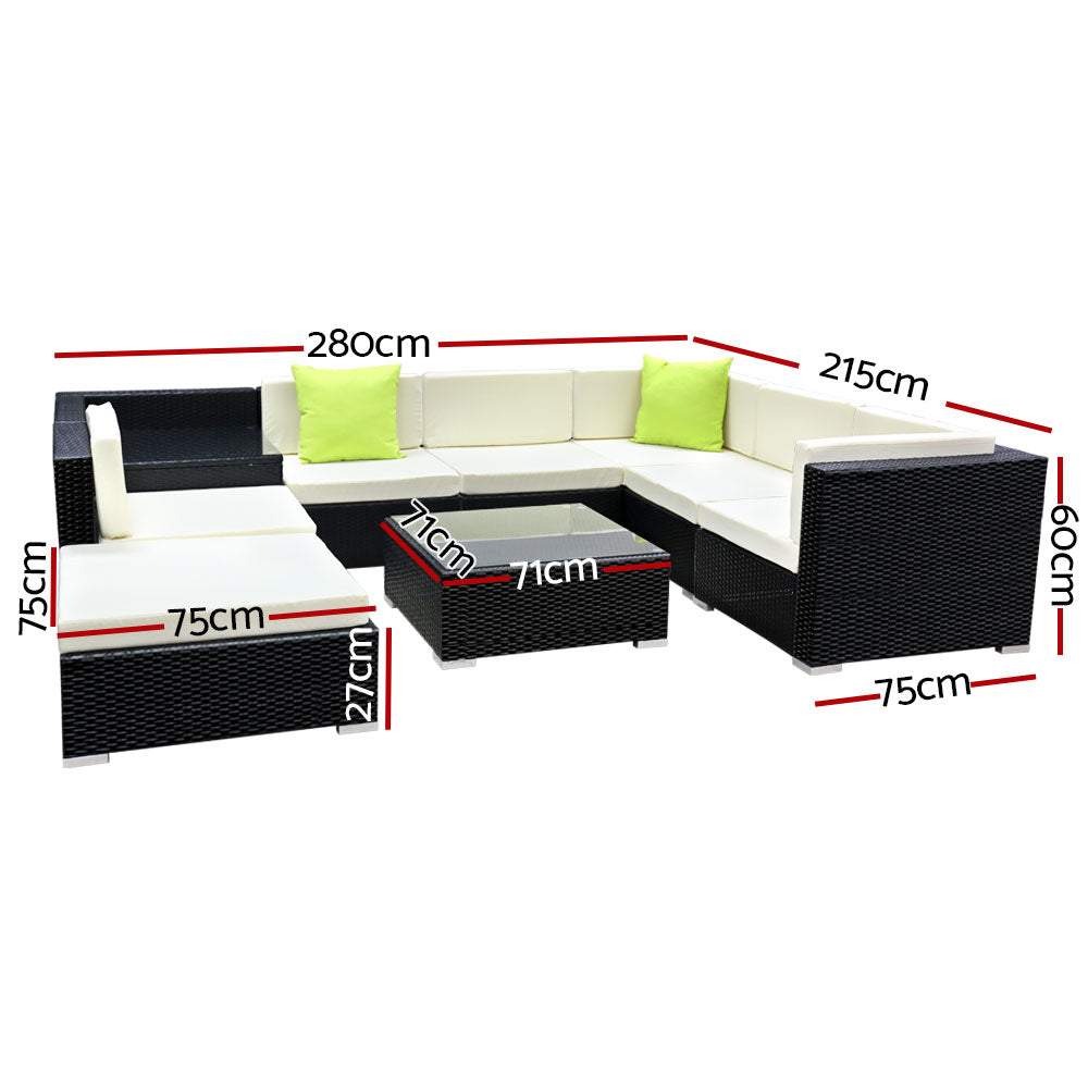 Outdoor Sofas & Lounge Sets: Gardeon 9-Piece Outdoor Sofa Set Wicker Couch Lounge Setting Cover