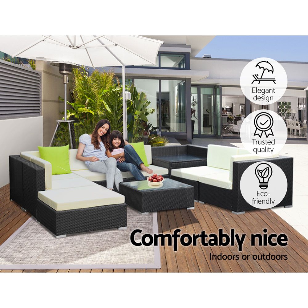 Outdoor Sofas & Lounge Sets: Gardeon 9-Piece Outdoor Sofa Set Wicker Couch Lounge Setting Cover