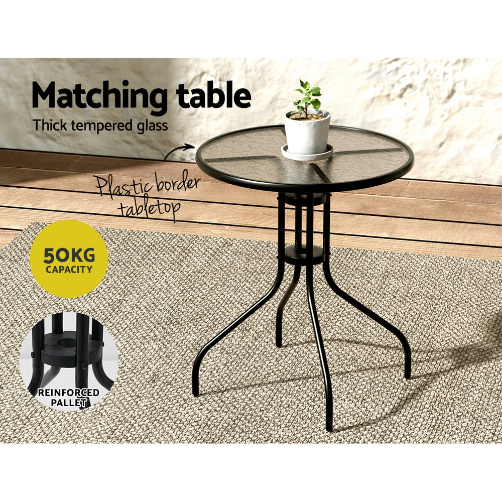 Outdoor Sofas & Lounge Sets: Gardeon 3PC Outdoor Bistro Set Table and Chairs Stackable Patio Furniture Black