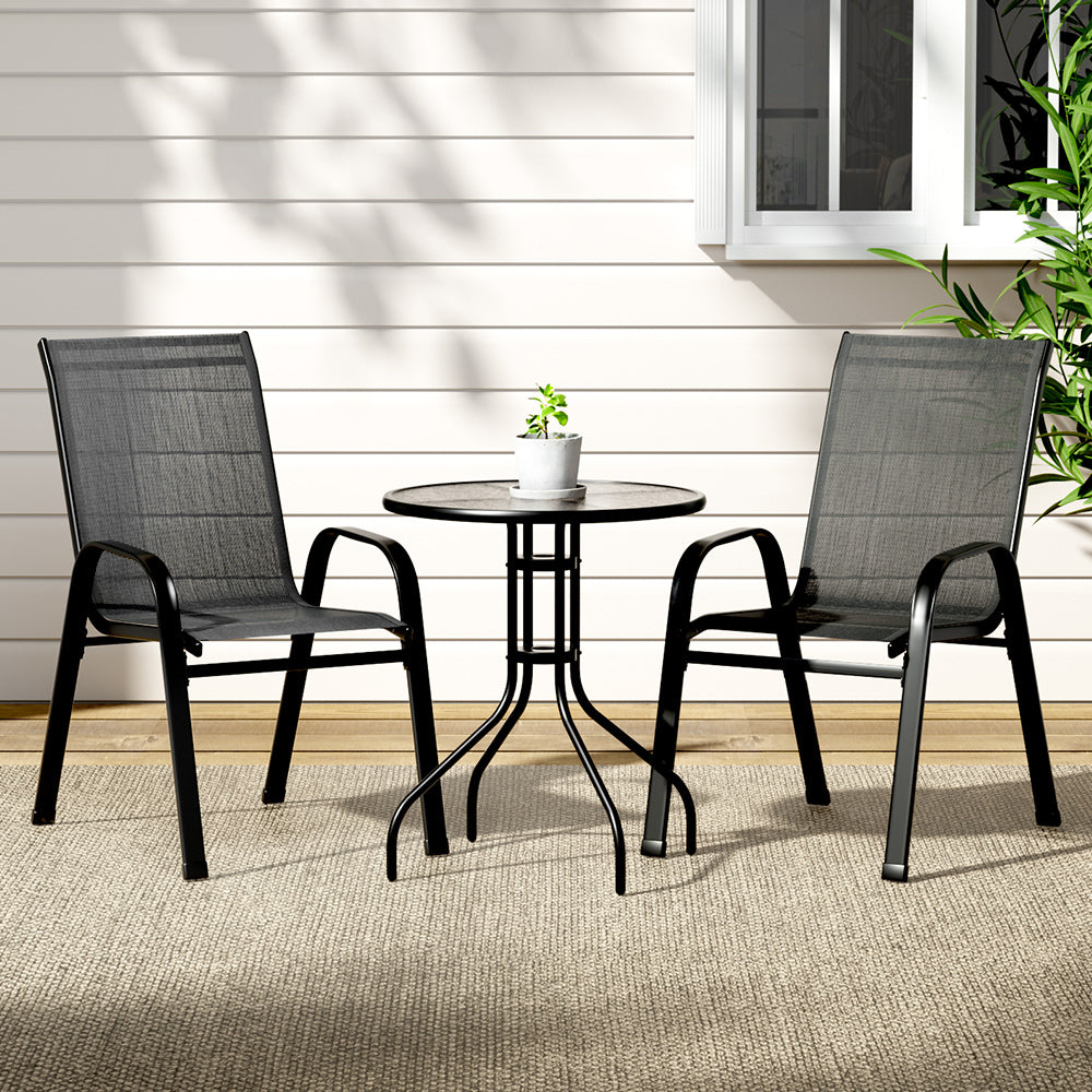 Outdoor Sofas & Lounge Sets: Gardeon 3PC Outdoor Bistro Set Table and Chairs Stackable Patio Furniture Black