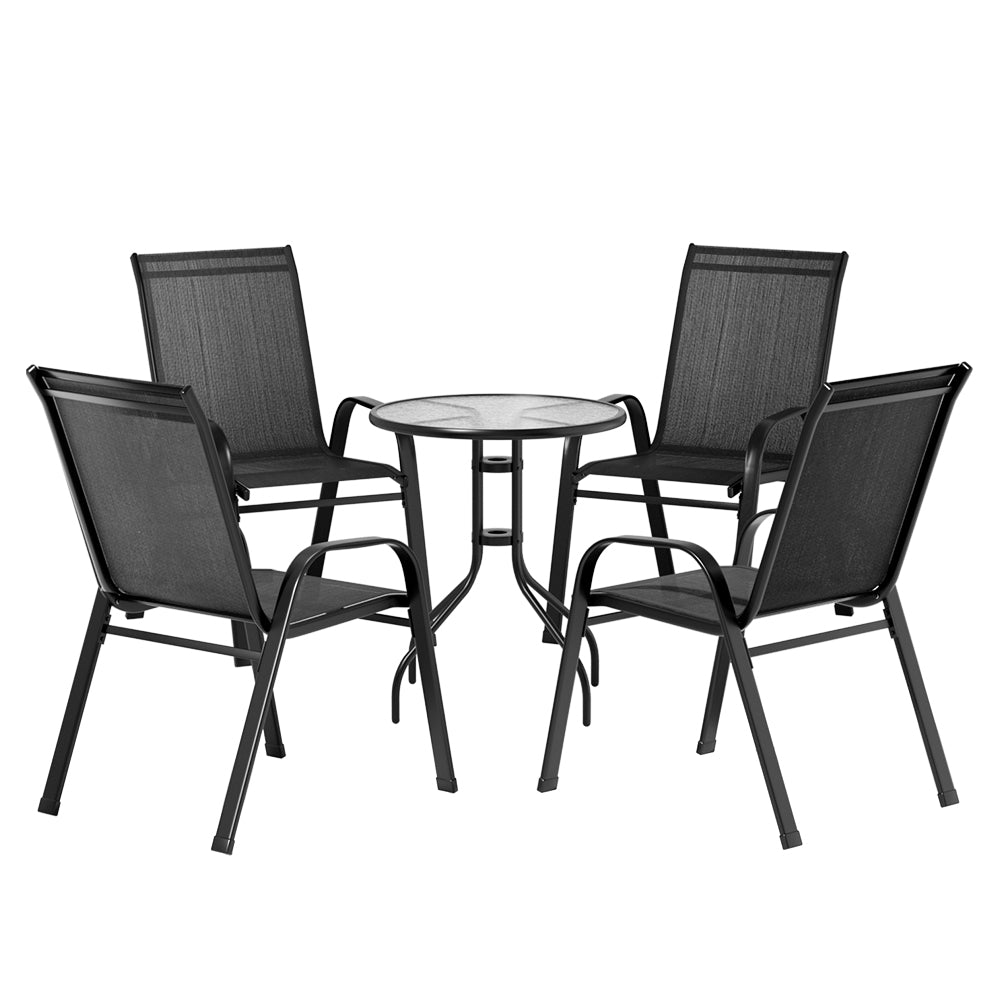 Outdoor Sofas & Lounge Sets: Gardeon 5PC Bistro Set Outdoor Table and Chairs Stackable Outdoor Furniture Black