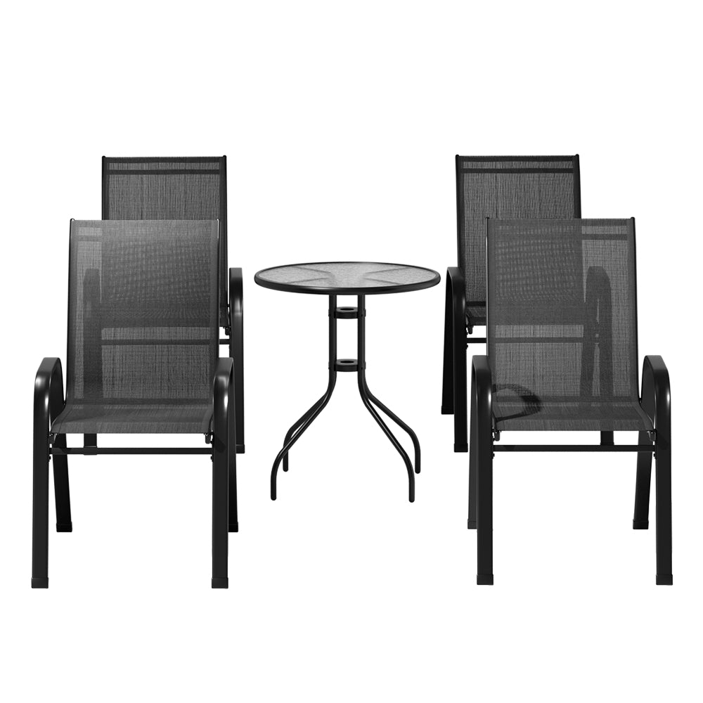 Outdoor Sofas & Lounge Sets: Gardeon 5PC Bistro Set Outdoor Table and Chairs Stackable Outdoor Furniture Black