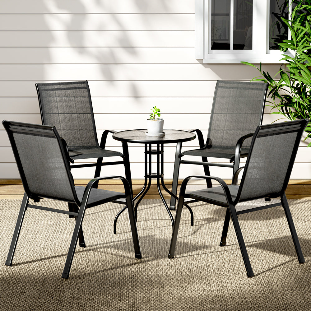 Outdoor Sofas & Lounge Sets: Gardeon 5PC Bistro Set Outdoor Table and Chairs Stackable Outdoor Furniture Black
