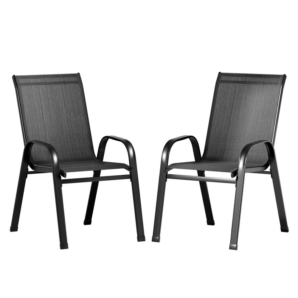 Outdoor Chairs: Gardeon 2PC Outdoor Dining Chairs Stackable Lounge Chair Patio Furniture Black