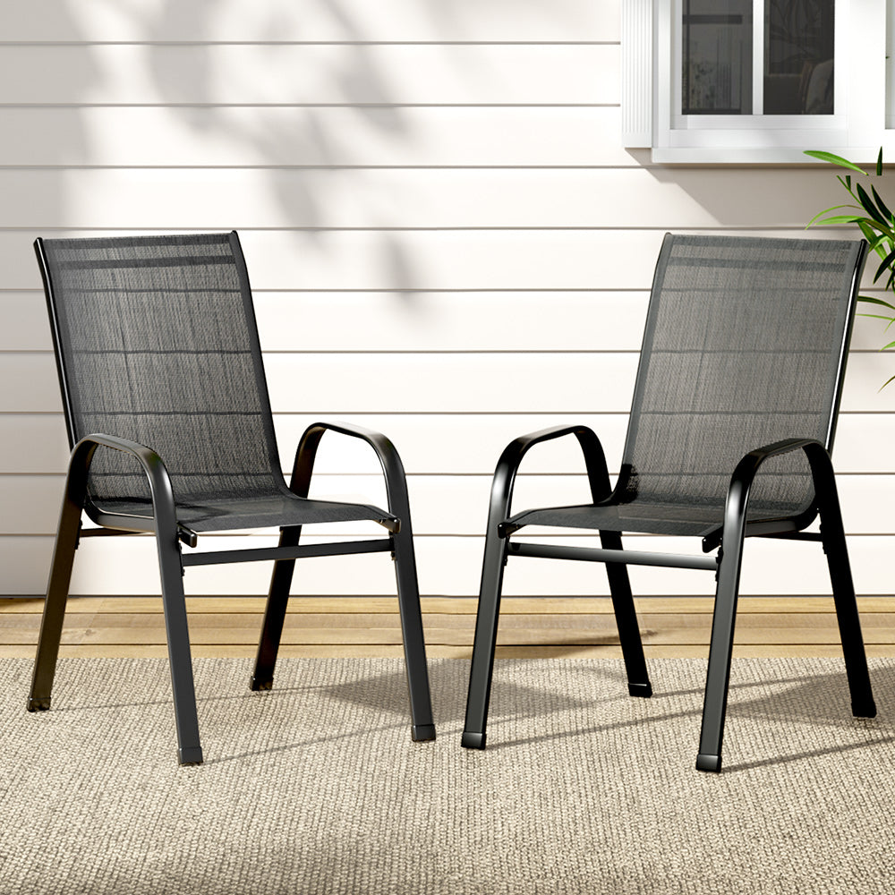 Outdoor Chairs: Gardeon 2PC Outdoor Dining Chairs Stackable Lounge Chair Patio Furniture Black