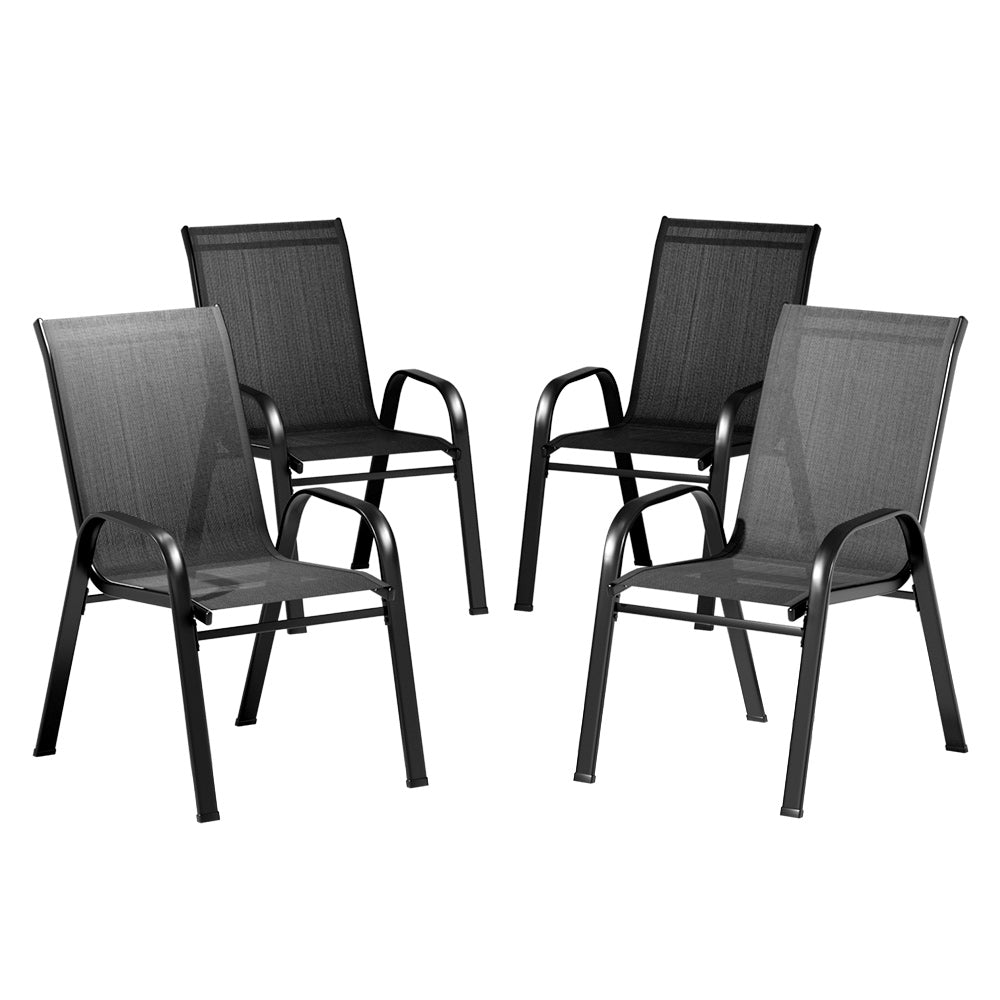 Outdoor Chairs: Gardeon 4PC Outdoor Dining Chairs Stackable Lounge Chair Patio Furniture Black
