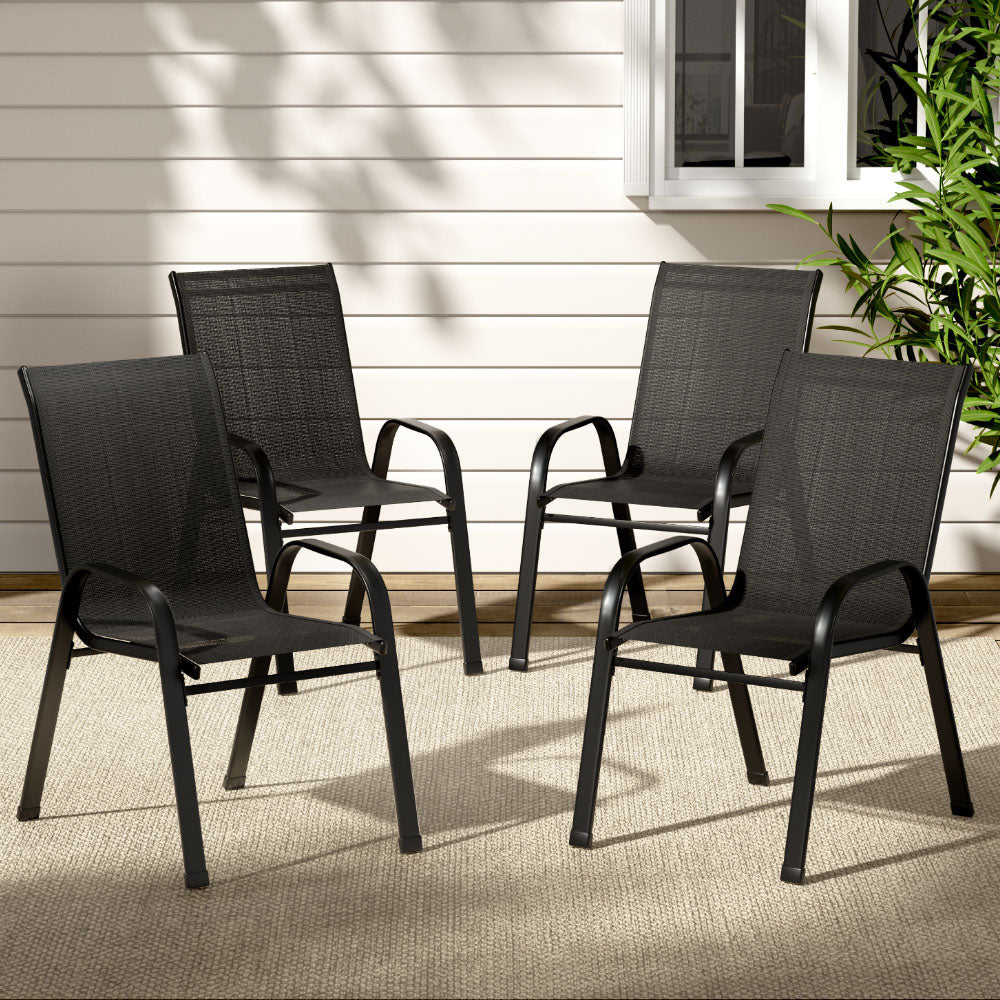 Outdoor Chairs: Gardeon 4PC Outdoor Dining Chairs Stackable Lounge Chair Patio Furniture Black