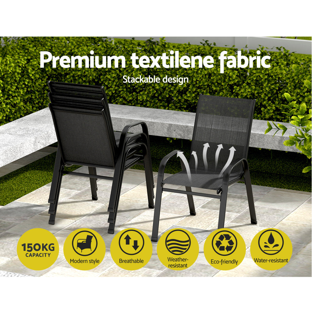 Outdoor Chairs: Gardeon 6PC Outdoor Dining Chairs Stackable Lounge Chair Patio Furniture Black