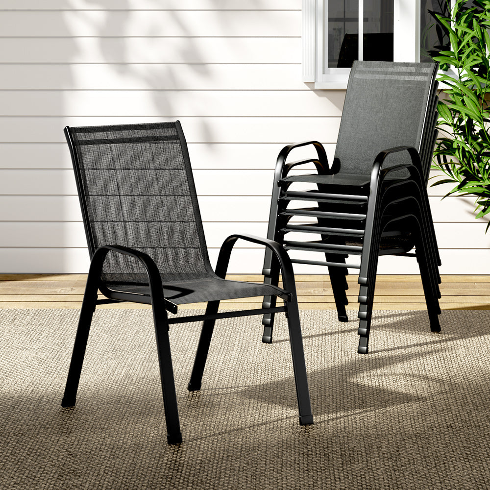Outdoor Chairs: Gardeon 6PC Outdoor Dining Chairs Stackable Lounge Chair Patio Furniture Black