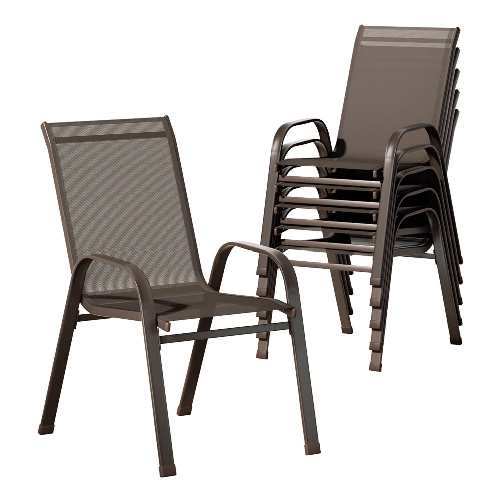 Outdoor Chairs: Gardeon 6PC Outdoor Dining Chairs Stackable Lounge Chair Patio Furniture Brown
