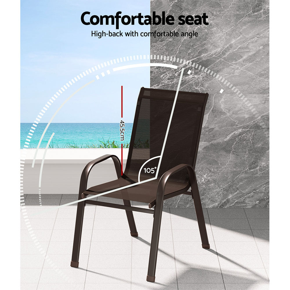Outdoor Chairs: Gardeon 6PC Outdoor Dining Chairs Stackable Lounge Chair Patio Furniture Brown