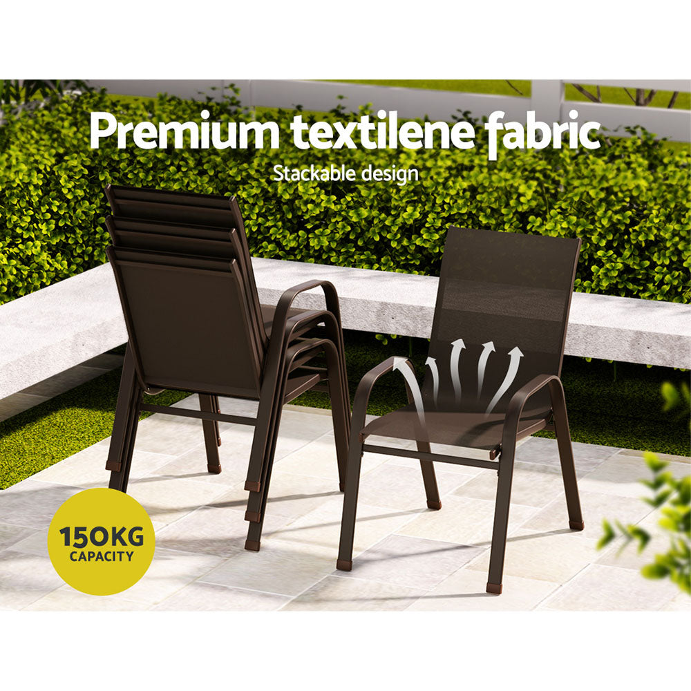 Outdoor Chairs: Gardeon 6PC Outdoor Dining Chairs Stackable Lounge Chair Patio Furniture Brown