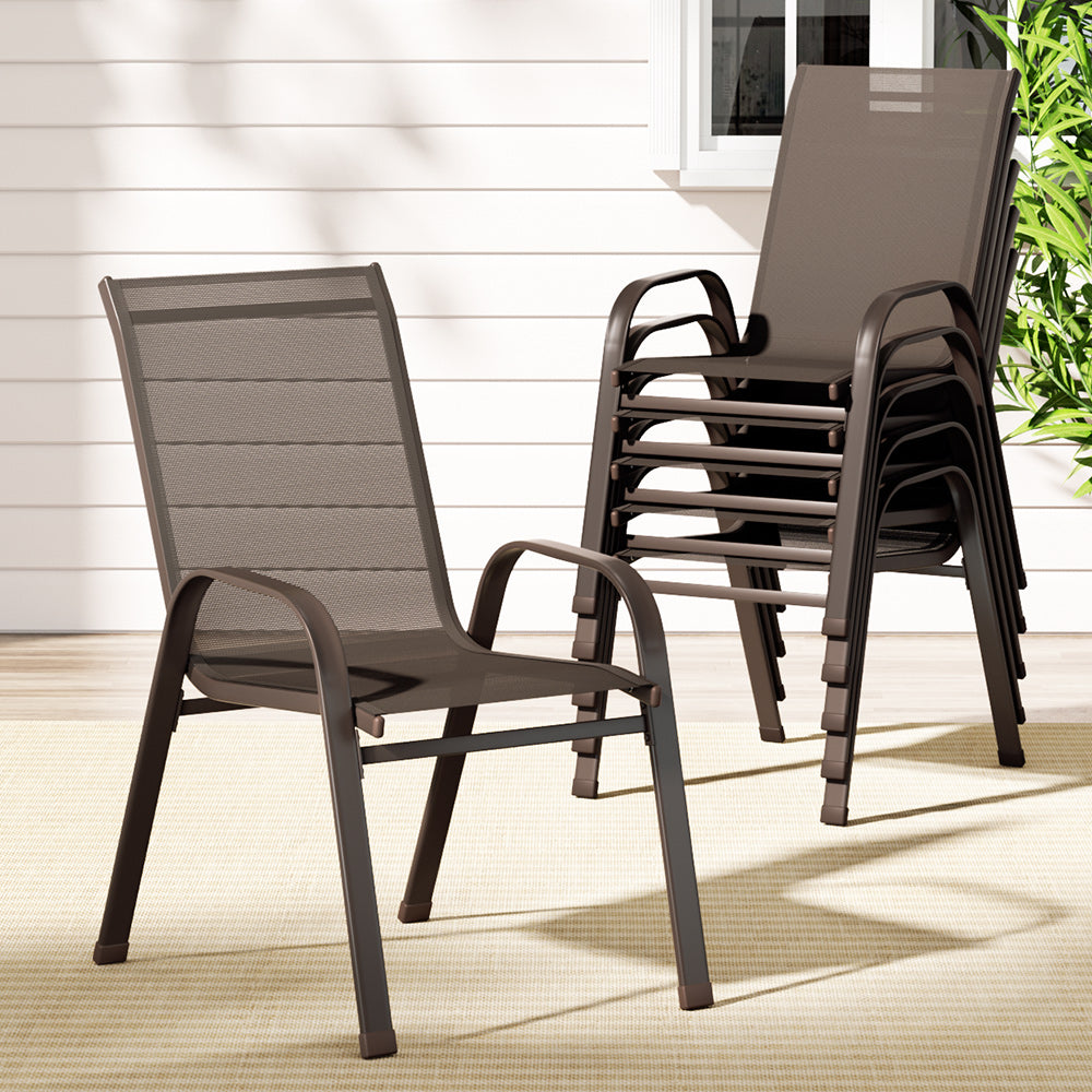 Outdoor Chairs: Gardeon 6PC Outdoor Dining Chairs Stackable Lounge Chair Patio Furniture Brown