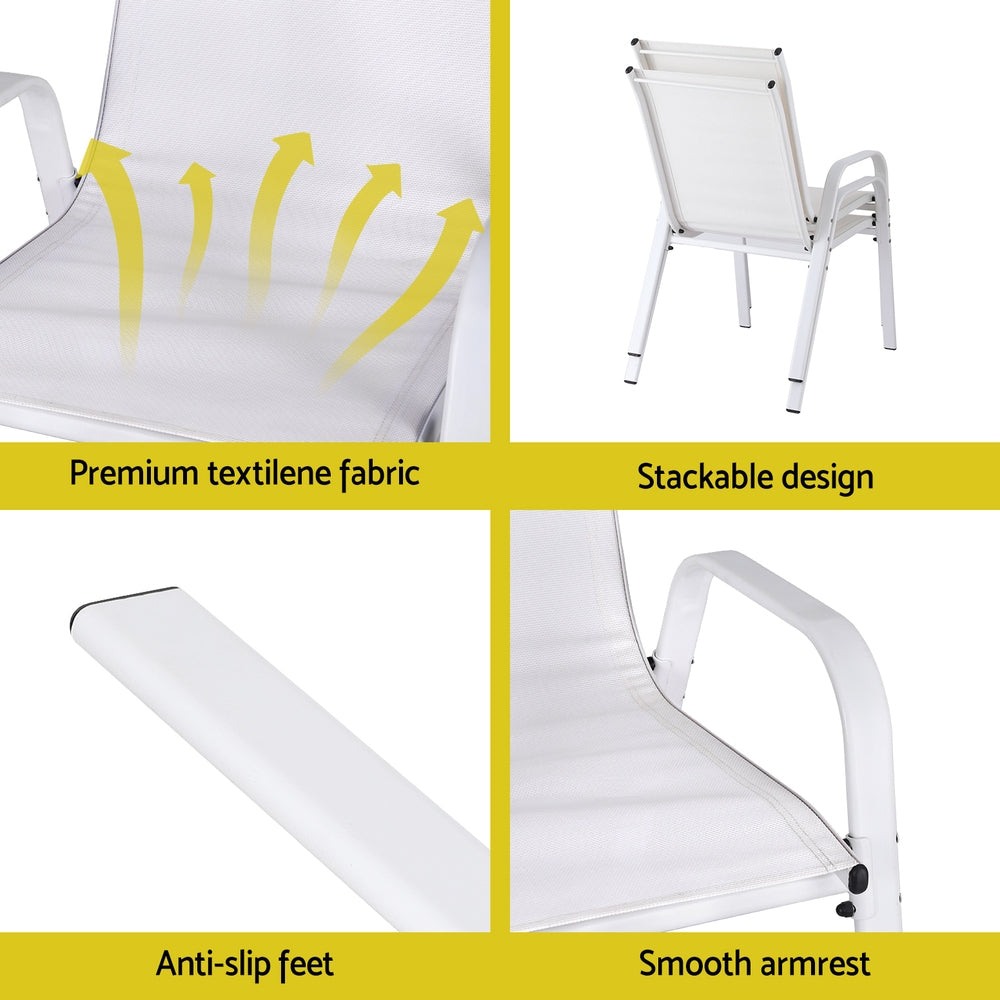 Outdoor Chairs: Gardeon 4PC Outdoor Dining Chairs Stackable Lounge Chair Patio Furniture White