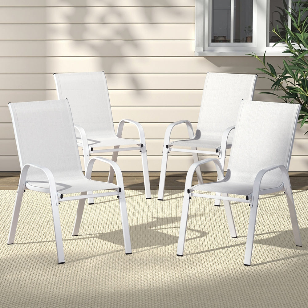 Outdoor Chairs: Gardeon 4PC Outdoor Dining Chairs Stackable Lounge Chair Patio Furniture White