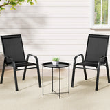 Gardeon 3PC Outdoor Bistro Set Patio Furniture Table and Chairs Stackable Black