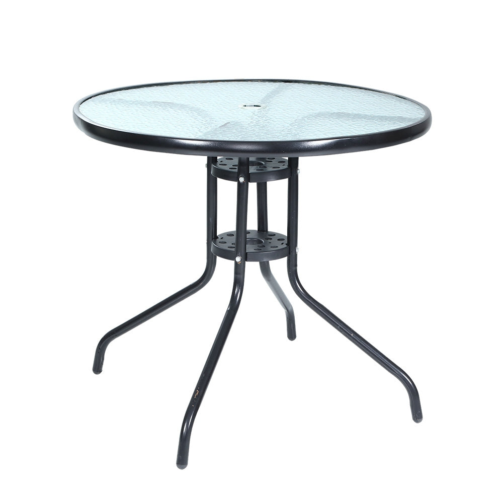 Outdoor Tables: Gardeon Outdoor Bar Table Glass Cafe Table Steel Side Parasol Hole