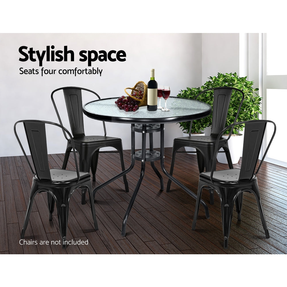 Outdoor Tables: Gardeon Outdoor Bar Table Glass Cafe Table Steel Side Parasol Hole