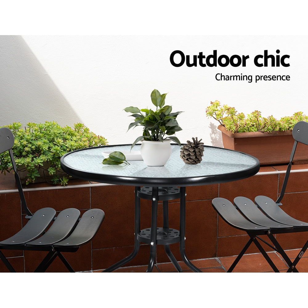 Outdoor Tables: Gardeon Outdoor Bar Table Glass Cafe Table Steel Side Parasol Hole